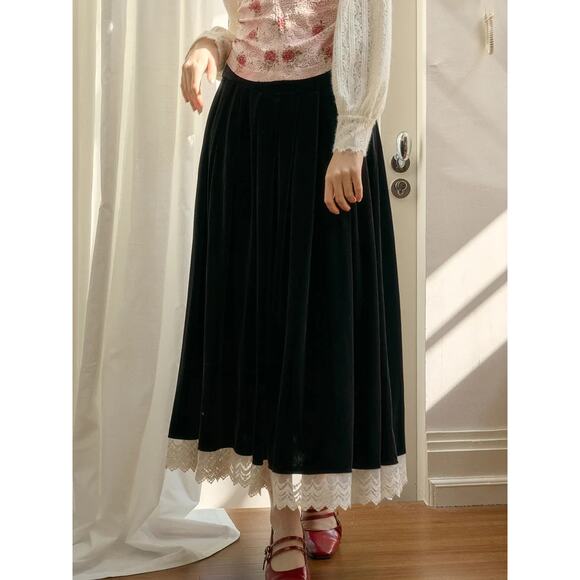 Simple Retro Ophelia Maxi Skirt Large Black Whimsigoth Emo Victorian Velvet Lace - Picture 1 of 7